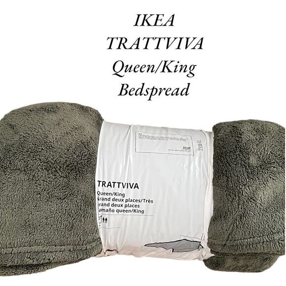 IKEA TRATTVIVA Queen/King Green Dark Gray-Green Bedspread 98"x104" - Picture 1 of 3